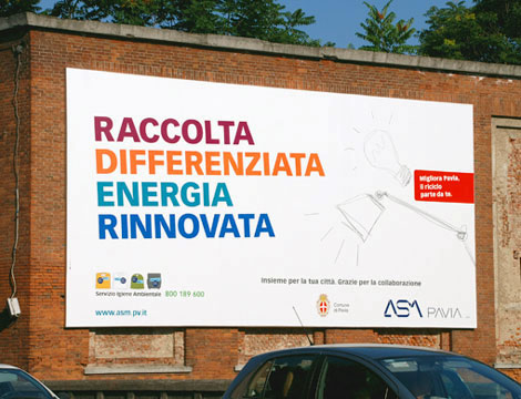 Telo 6x12 affisso per la promozione della campagna di educazione alla raccolta differenziatadi ASM Pavia