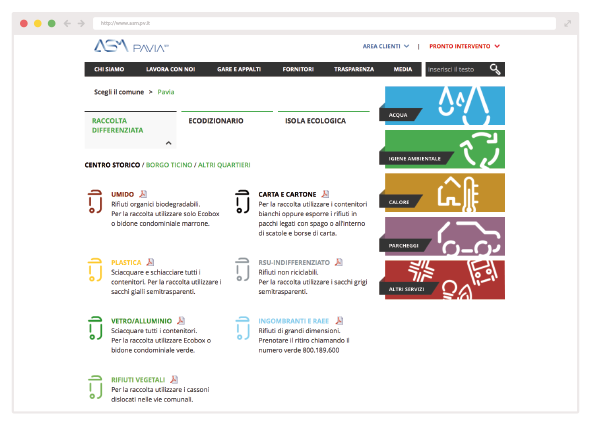 Esempio di pagina del nuovo sito ASM Pavia