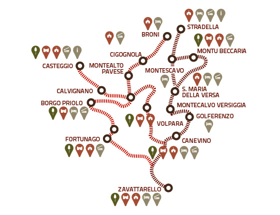 Studio della mappa per la rappresentazione dei percorsi all’interno degli itinerari turistici nella provincia pavia